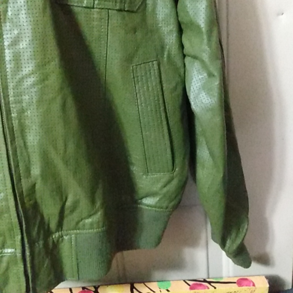 Green Leather Motorcycle Jacket 3XL - Picture 5 of 15